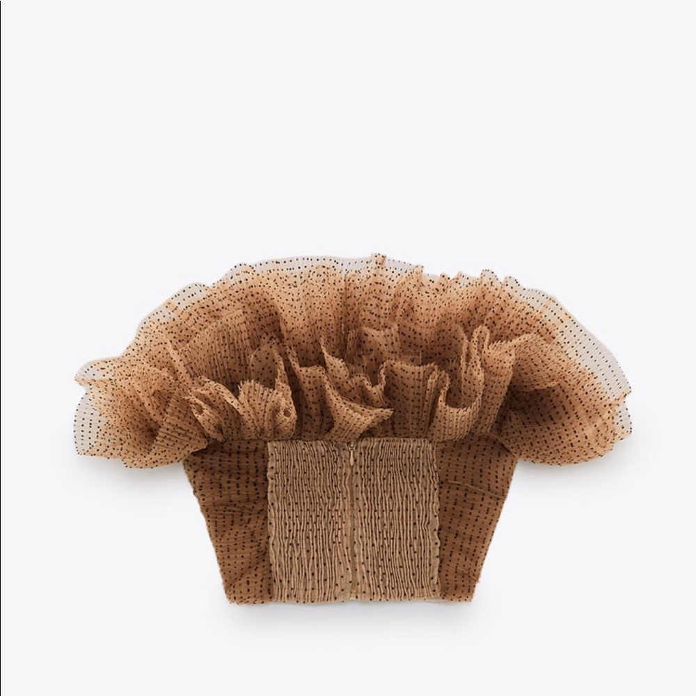 Zara tulle crop top brown Nwt medium - Picture 4 of 5